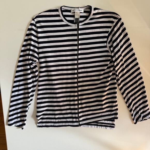 COMME des GARÇONS Shirt | Asymmetrical Striped Long Sleeve T Shirt Wool Small - Picture 2 of 9